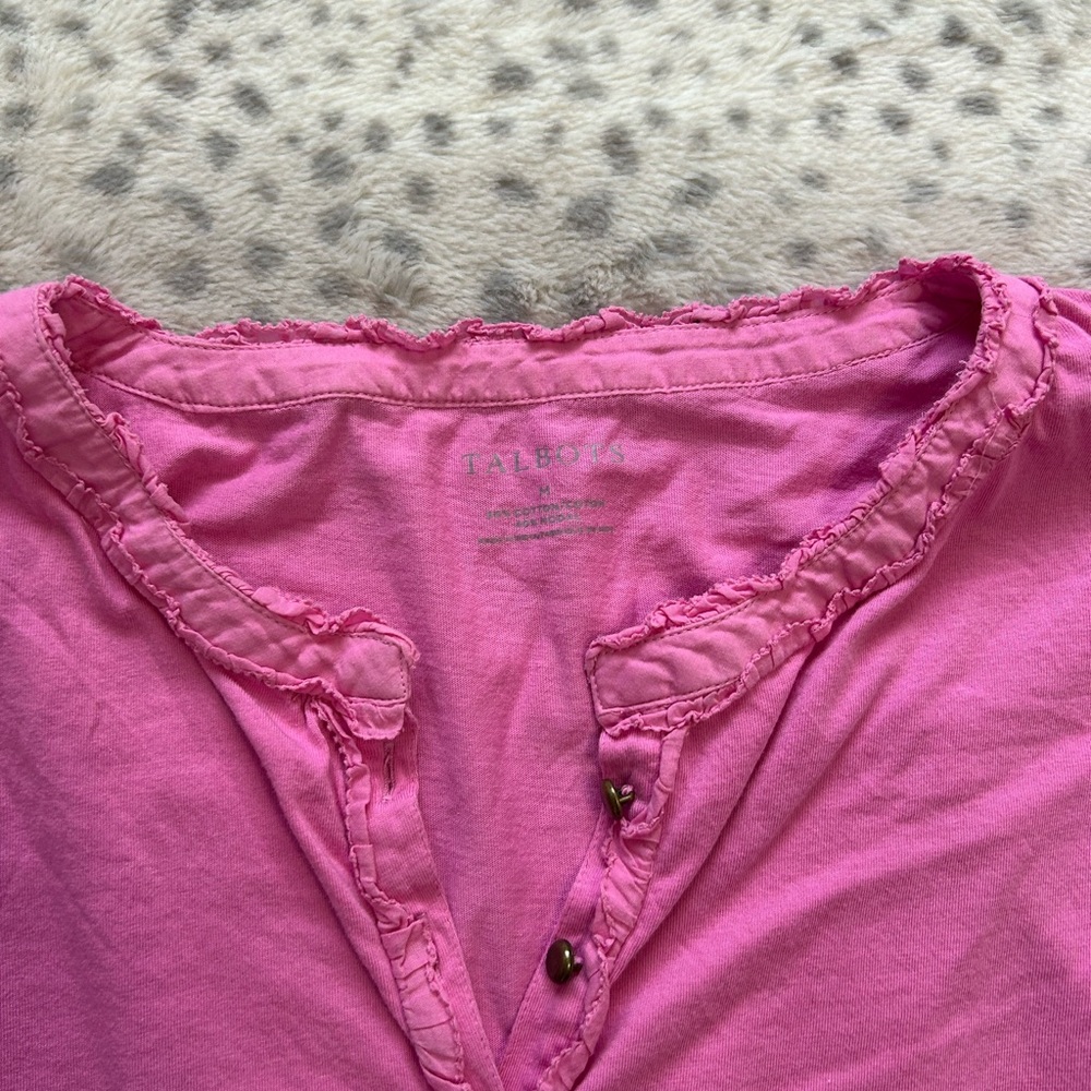 Talbots Pink Ruffled Button-Front Top - Picture 3 of 3